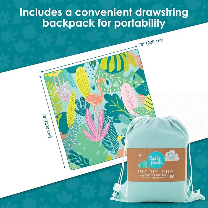 Jumbo Picnic Rug, Premium Large Picnic Mat, 6'7" x 6'7", Outdoor Waterproof Picnic Blanket Beach Mat, Foldable & Waterproof, Picnic Blankets Ideal for Beach & Park, Outdoor Blanket-BubblyBeeBaby