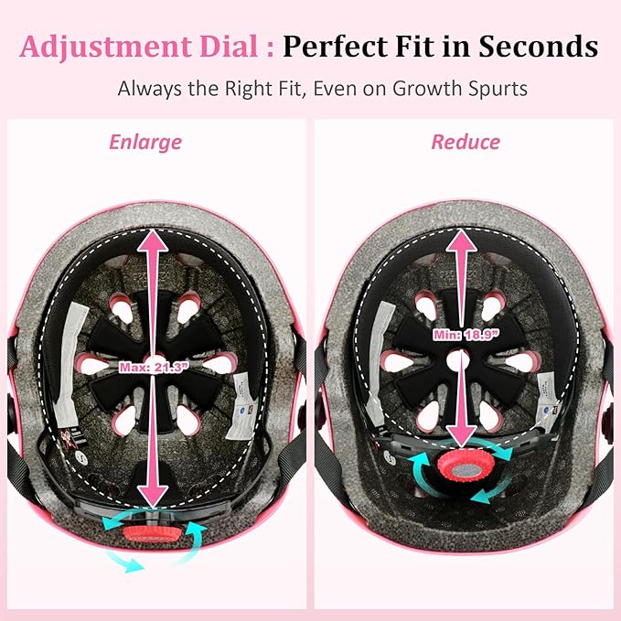 KAMUGO Kids Adjustable Helmet, with Sports Protective Gear Set Knee Elbow Wrist Pads for Toddler Age 2-8 Boys Girls, Bike Skateboard Hoverboard Scooter Rollerblading Helmet Set-BubblyBeeBaby