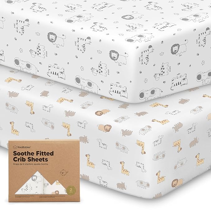 KeaBabies 2-Pack Organic Crib Sheets for Boys, Girls - 52x28 Fitted Crib Mattress Sheet Neutral, Breathable Jersey Cotton Cover for Baby Bed, Toddler Mattress, Soft & Cute Prints (KeaSafari)-BubblyBeeBaby