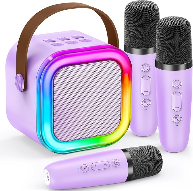 IROO Mini Karaoke Machine for Kids, 2025 TOP Toys Birthday Gifts Ideas for Girls Ages 4, 5, 6, 7, 8, 9, 10, 12+ Years Old, Portable MP3 Player with 3 Wireless Mics for Party-BubblyBeeBaby