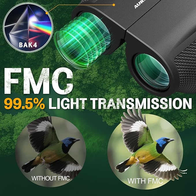 12x32 Compact Binoculars for Adults Kids - Aurosports Small Binoculars for Birdwatching - High Power Easy Focus Lightweight Binocular for Traveling Hunting Cruise Ship Hiking-BubblyBeeBaby