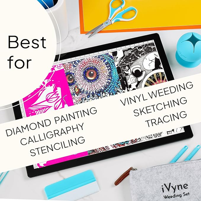 iVyne Rechargeable A4 Light Pad for Tracing & Weeding - LED Light Board for Weeding Vinyl - for Cricut Vinyl Weeding Tools - Ultra-Thin & Portable - Perfect for Artists & Crafters - Black-BubblyBeeBaby