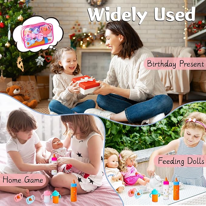 12 Pcs Baby Doll Accessories Magic Bottle set,Pretend Play Feeding Toy Set with Package,Doll Feeding Set for Kids Girls,Magic Disappearing Juice Milk Bottles,Sippy Cups,Pacifiers,Bowl Spoons-BubblyBeeBaby