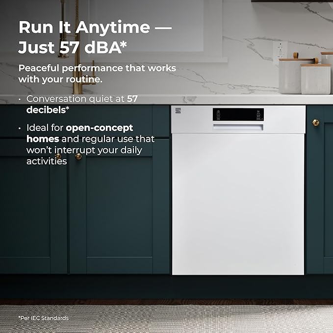 Kenmore 24" Built-in Stainless Steel Tub Dishwasher EasyFlex 3rd, SmartWash, UltraWash Plus, TurboDry, and MoreSpace Adjustable Rack, Energy Star Certified, White-BubblyBeeBaby