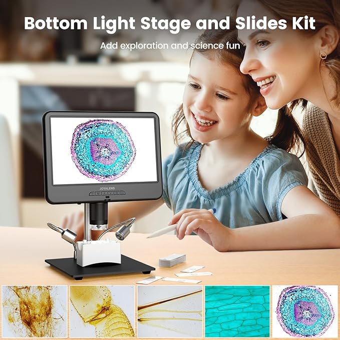 JL210 10.1'' Digital Microscope for Adults, Coin Magnifier Microscopes Full View for Error Coins, Soldering Electronics Microscopes Camera, 8 LED, 12.6" Metal Stand, PC View, 32GB-BubblyBeeBaby