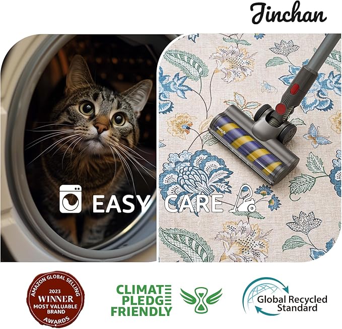 jinchan 3x5 Floral Rug for Entryway Washable Kitchen Rug Vintage Romance Design Small Mat Non Slip Indoor Doormat Lightweight Low-Profile Throw Carpet for Entrance Bathroom Laundry Room, Blue/Beige-BubblyBeeBaby