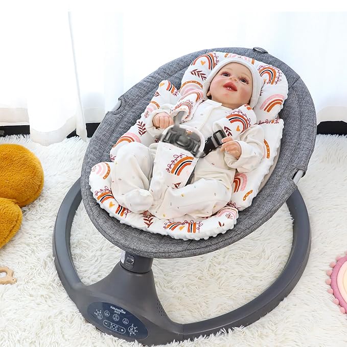 Pea Pod Infant Car Seat Insert with 3 Strap Covers, 3 in 1 Reversible Rainbow Baby Car Seat Head Support for Newborn, 3D Soft Minky Carseat Cushion for Preemie to Infant, Stroller, Swing, Bouncer-BubblyBeeBaby