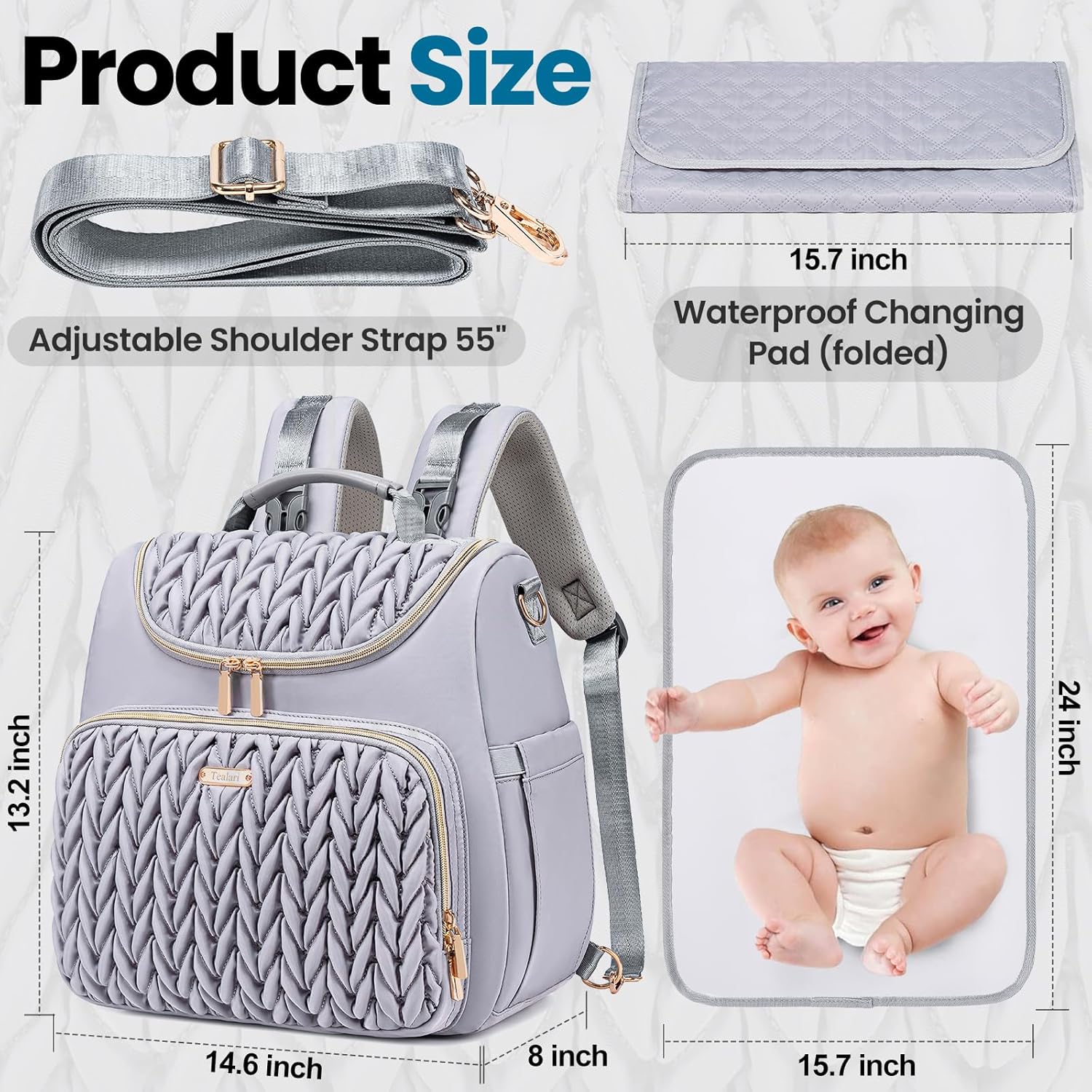 4 in 1 Convertible Diaper Bag Backpack,Waterproof Baby Diaper Bag with Changing Pad,Converts into Baby Tote Bag,Diaper Backpack,Stroller Bag and Crossbody Diaper Bag
