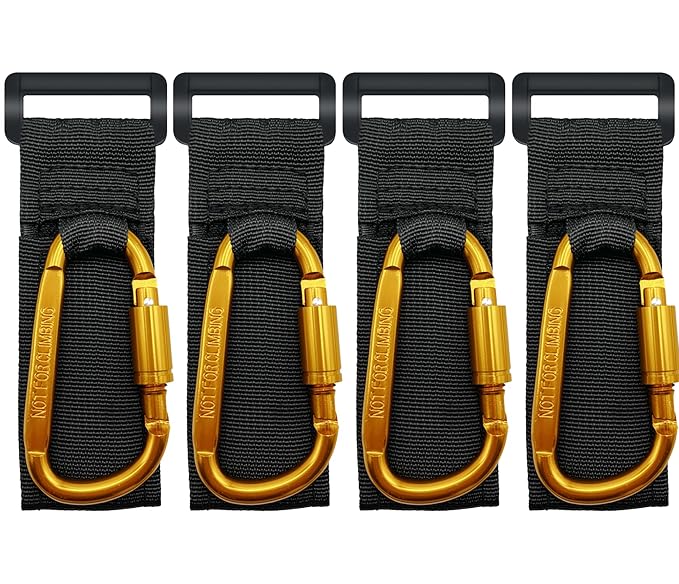 4 Pcs Baby Stroller Hook, Carry 30 lbs per Stroller Carabiner Clip, Adjustable Baby Stroller & Car Seat Hook for Hanging Diaper Bag, Wheelchair,Golf cart, Shopping and Pet Cart-BubblyBeeBaby