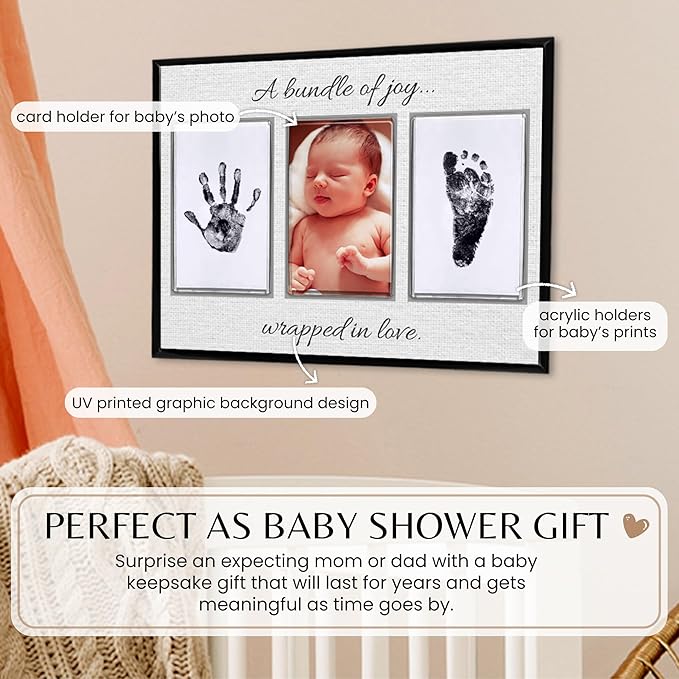 Inkless Hand and Footprint Kit, Baby Keepsake Plaque & Baby Shower Gifts - Ideal as Mom To Be Gift, Nursery Picture Frames, Clean Touch Hand and Footprint Kit (Style 2 - Design 4)-BubblyBeeBaby