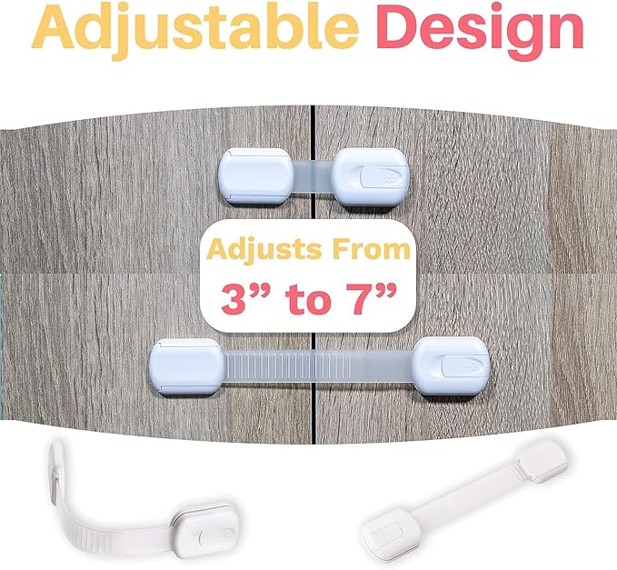 Inaya 12-Pack Child Proof Locks for Cabinet Doors, Drawers, Fridge, Toilet Seat, Dishwasher, Trash Can, Cupboard - 3M Adhesive - No Drilling - Baby Proofing Cabinet Locks-BubblyBeeBaby