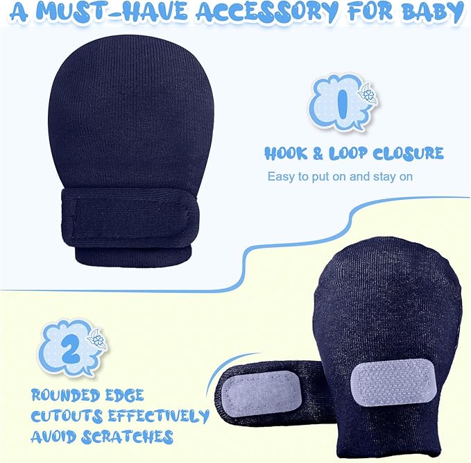 Newcotte Adjustable Baby Mittens No Scratch Newborn Cotton Breathable Gloves Warm Baby Mitts for Boys-BubblyBeeBaby