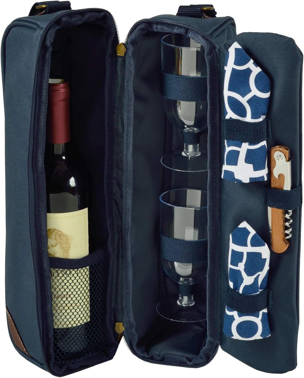 Picnic at Ascot Insulated Wine Tote with 2 Wine Glasses, Napkins and Corkscrew -Designed & Assembled in the USA