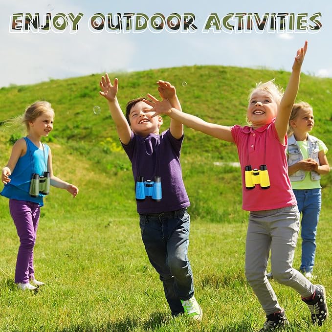 25 Pack Binoculars for Kids 6+ Years Old, with Compass and Neck String Toddler Toy Binoculars Gift Set for Camping Adventure, Party Favor, Red, Yellow, Camo, Green, Blue-BubblyBeeBaby