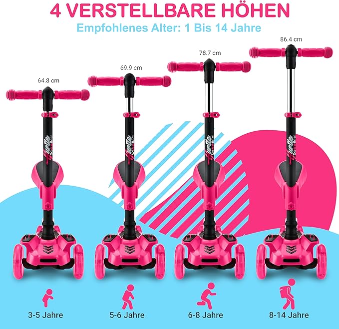 Hurtle 3-Wheeled Scooter for Kids - Wheel LED Lights, Adjustable Lean-to-Steer Handlebar, and Foldable Seat - Sit or Stand Ride with Brake for Boys and Girls Ages 1-14 Years Old-BubblyBeeBaby
