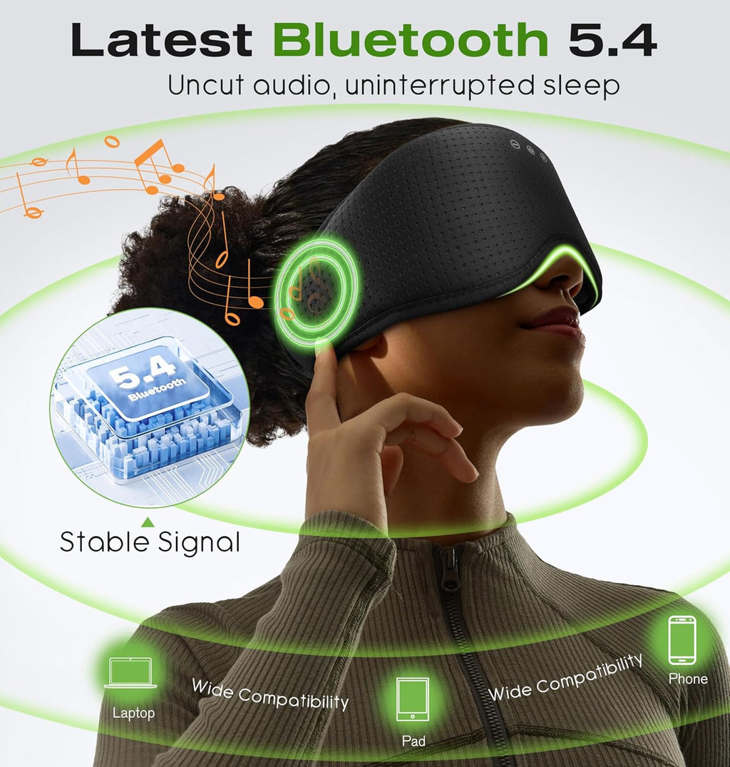 MUSICOZY Sleep Headphones with Bluetooth 5.4 Sleep Mask, Removable 3D Eye Cups for Zero Pressure Comfort, Wireless Bluetooth Eye Mask for Sleeping with Timer, Gifts for Men Women