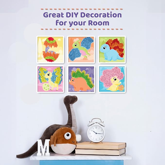 jackinthebox Poke Poke Art – Dinosaurs Theme, Mess-Free Fabric Art and Craft, Flower Pressing Kits, Gift for Kids, Toys for Girls and Boys Ages 4 5 6 7 8-BubblyBeeBaby