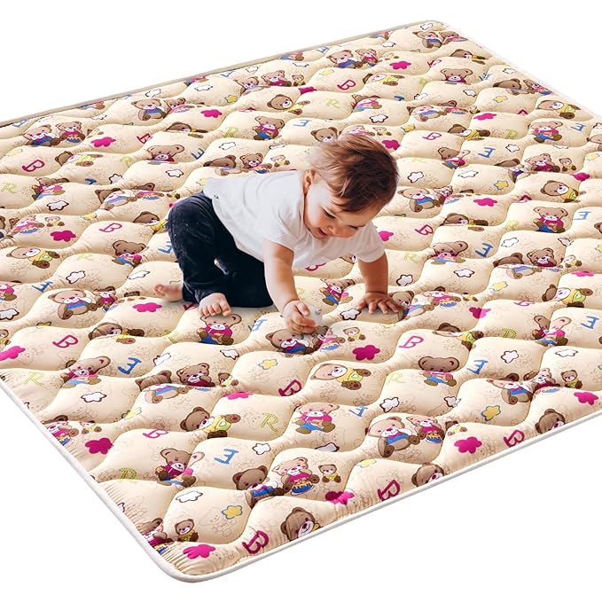 High-Density Foam Baby Play Mat, 50x50 Inches Thicken One-Piece Comfortable and Soft Playmat, Non Slip Machine Washable Floor Mat for Infants, Tapete Para Bebes,Toddlers-BubblyBeeBaby