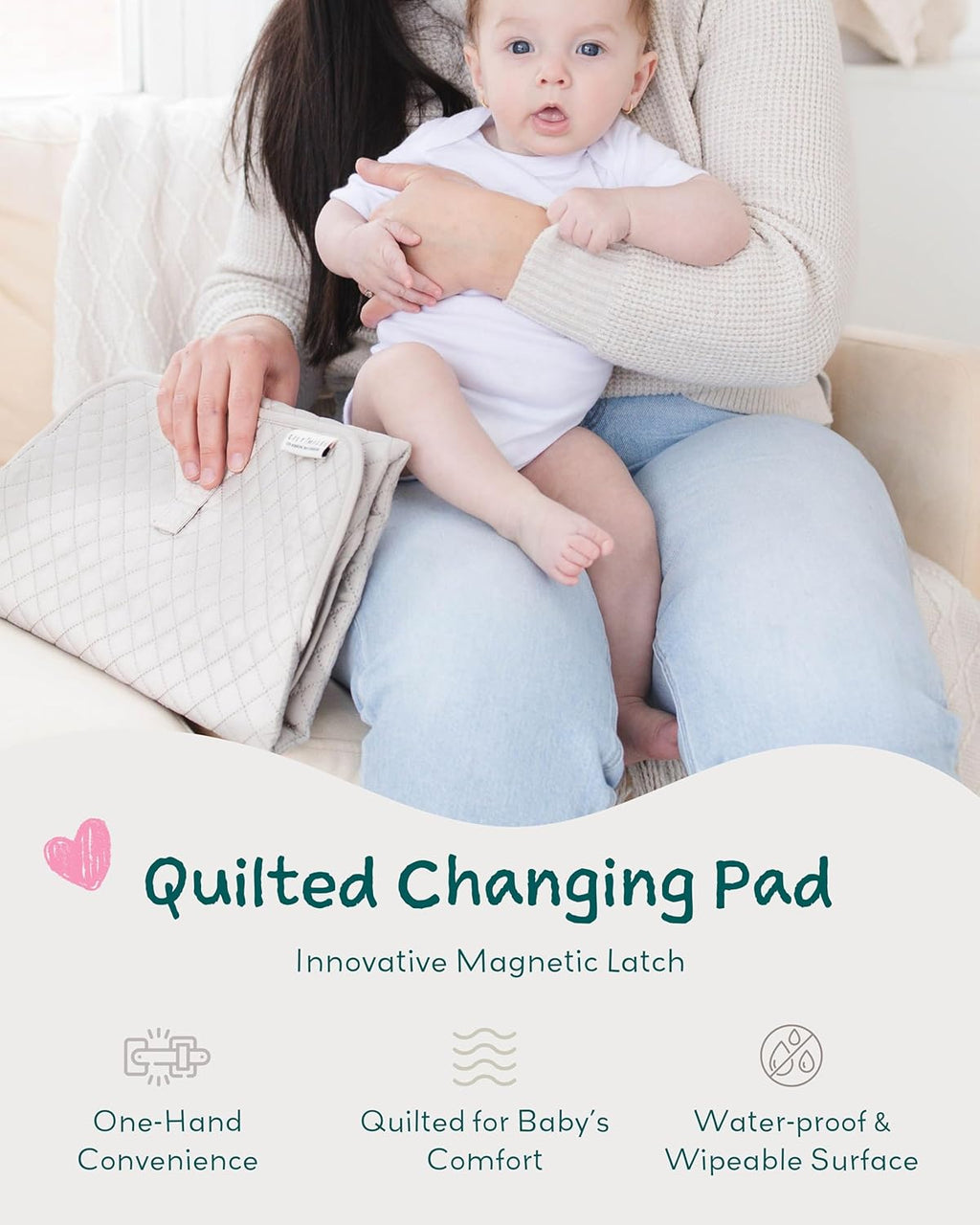 Lily Miles Diaper Changing Pad Portable, Baby Changing Mat with Magnetic Latches, Travel Pad for Diaper Bag, Baby Essentials, Wipeable & Waterproof Mat (Soft Sand, Regular)