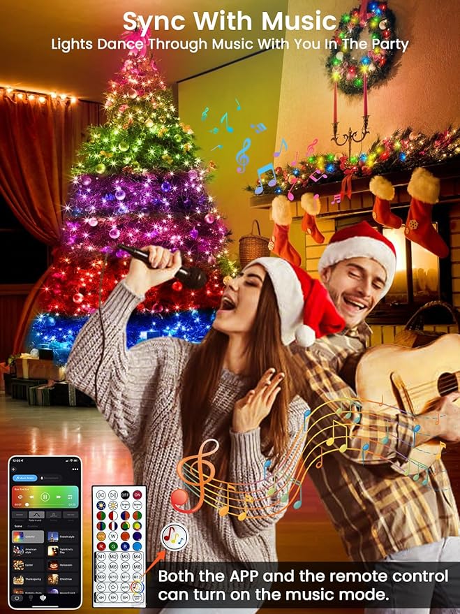 240LED Smart Color Changing Halloween Lights App Control, 95FT Waterproof RGB Music Sync Xmas Fairy String Light with Remote & Timer, Twinkle Christmas Tree Lights Outdoor Indoor Halloween Decorations-BubblyBeeBaby
