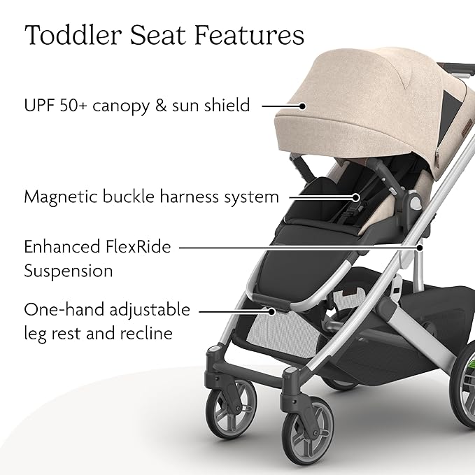UPPAbaby Cruz V3 Stroller - from Birth + Car Seat Compatible - Full-Size, Reversible Seat - Infant Insert, Bug and Rain Shields Included - Declan (Oat Mélange/Silver Frame/Chestnut Leather)-BubblyBeeBaby