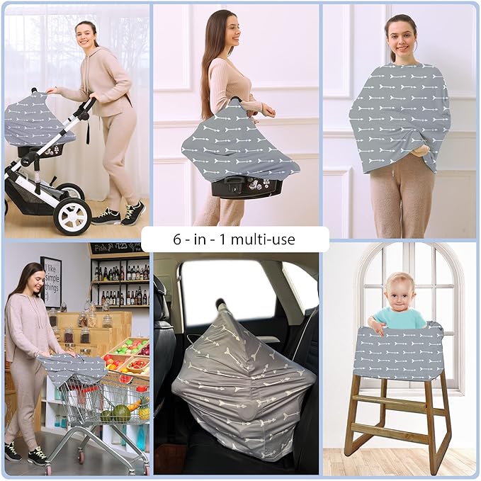 Nursing Carseat Canopy Breastfeeding Cover - Multi-use Stretchy Car Seat Covers for Babies, Baby Shower Gifts (Grey Arrows)-BubblyBeeBaby