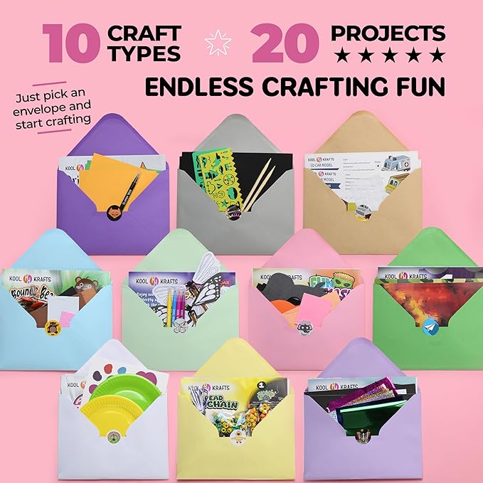 20 Arts & Crafts Kit for Kids, All-Inclusive, No Mess Craft Kits & Supplies for Boys & Girls – DIY Creative Activity, Easy Step-by-Step Guide, Individually Packaged Crafts, Christmas Gift, Travel Gift-BubblyBeeBaby