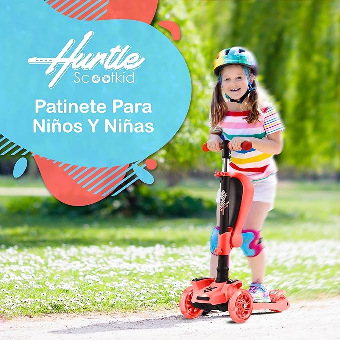 Hurtle 3-Wheeled Scooter for Kids - Wheel LED Lights, Adjustable Lean-to-Steer Handlebar, and Foldable Seat - Sit or Stand Ride with Brake for Boys and Girls Ages 1-14 Years Old-BubblyBeeBaby