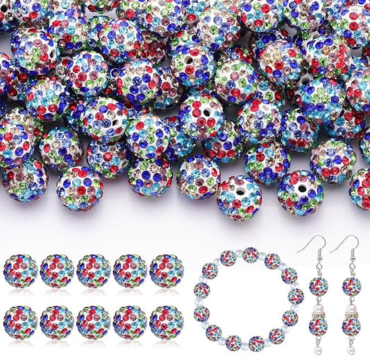 160pcs 10mm Rhinestone Beads for Jewelry Making, White Mixed Shiny Round Disco Ball Beads Bulk, Sparkle Crystal Clay Christmas for Bracelet Baseball Necklace Earring Crafting and DIY-BubblyBeeBaby