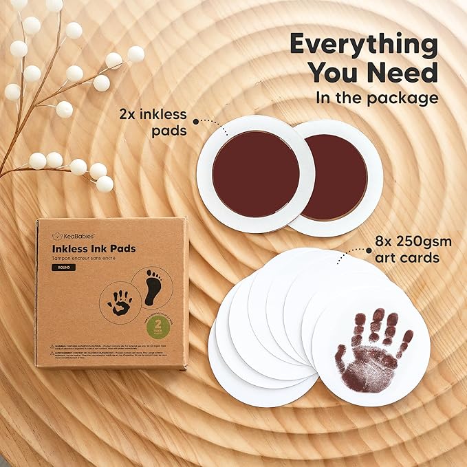 2-Pack Round Inkless Baby Hand and Footprint Kit - Mess Free Ink Pad for Newborn Keepsake, Dog Nose & Paw Print Kit, Clean Touch Ink Pad for Baby Hand & Footprints, Ideal New Mom Gifts (Auburn)-BubblyBeeBaby