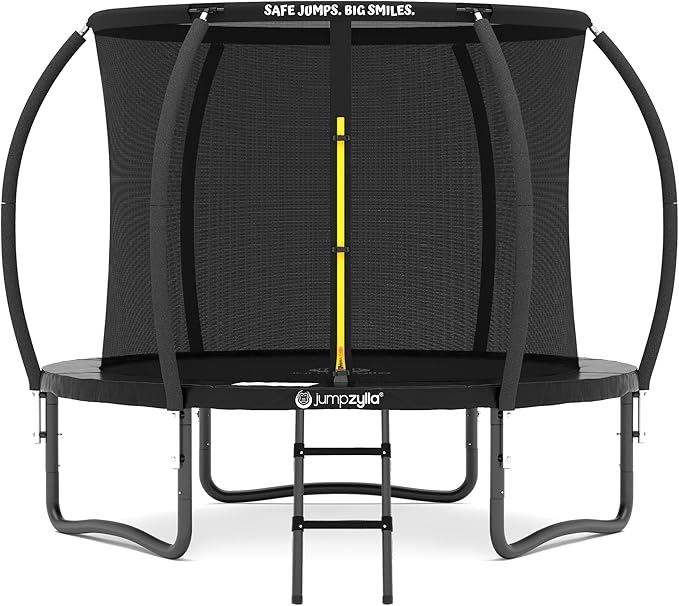 JUMPZYLLA Trampoline Outdoor 8FT 10FT 12FT 14FT 15FT 16FT with Enclosure and Ladder, ASTM Approved Recreational Trampoline for Kids and Adults, Anti-Rust Coated Frame-BubblyBeeBaby