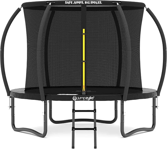 JUMPZYLLA Trampoline Outdoor 8FT 10FT 12FT 14FT 15FT 16FT with Enclosure and Ladder, ASTM Approved Recreational Trampoline for Kids and Adults, Anti-Rust Coated Frame-BubblyBeeBaby