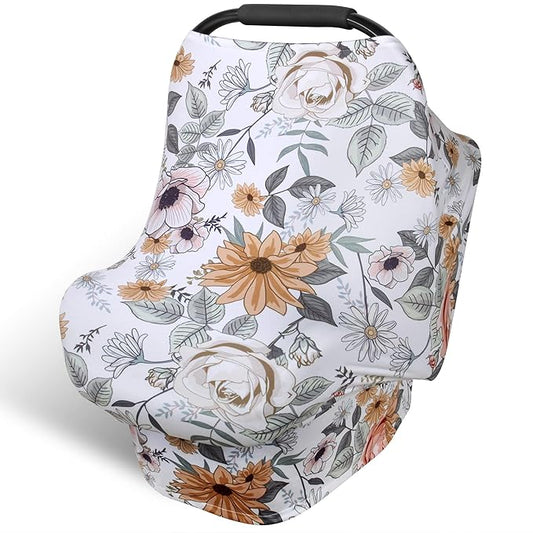 Rquite All-in-1 Car Seat Cover Baby, Carseat Covers for Girl Boy, Stretchy Soft Infant Car Seat Cover, Multi-use Baby Carrier Cover, Car Seat Canopy, Stroller Sun Shade, Nursing Breastfeeding Cover-BubblyBeeBaby