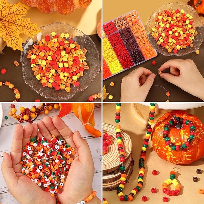 2480pcs Thanksgiving Fall Polymer Clay Beads Charms Friendship Bracelet Necklace Earring Jewelry Making kit, Accessories for Arts Crafts DIY Gifts for Women Girls-BubblyBeeBaby