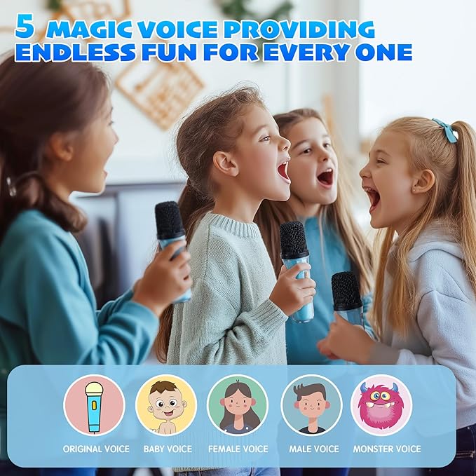 Karaoke Machine for Kids & Adults, Portable Bluetooth Mini Karaoke Speaker with 2 Wireless Microphone and Lights, Birthday Gifts for Girls & Boys, Toys for Girls, Family Home Party (Sky Blue)-BubblyBeeBaby