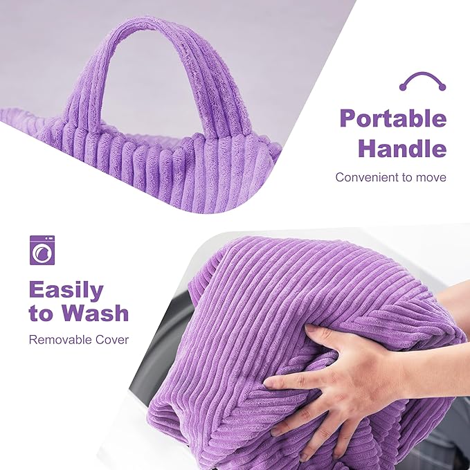 Homguava 3.5FT Bean Bag Chair: Teardrop Bean Bags with Memory Foam Filled, Compact Beanbag Chairs Soft Sofa with Corduroy Cover (Purple)-BubblyBeeBaby