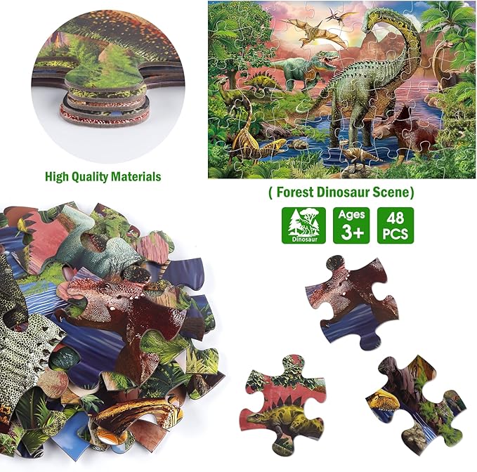Jumbo Floor Puzzle for Kids,48 Piece Forest Dinosaur Large Jigsaw Puzzles, Fun Educational Preschool Learning Toy for Toddlers Ages 3-5,Gift for Boy Girl Ages 4-8-BubblyBeeBaby