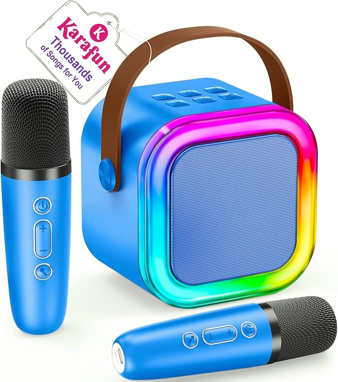 IROO Mini Karaoke Machine for Kids, 2025 TOP Toys Birthday Gifts Ideas for Girls Ages 4, 5, 6, 7, 8, 9, 10, 12+ Years Old, Portable Bluetooth Speaker with 2 Wireless Mics for Party Toddlers-BubblyBeeBaby
