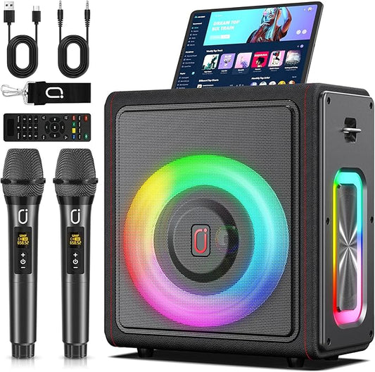 Karaoke Machine, Portable Bluetooth 5.3 Speaker with 2 Wireless Microphones for Adults, PA System with Pitch Correction & Echo Adjustment, Supports TWS/TF Card/USB/AUX/Live for Home Party-BubblyBeeBaby