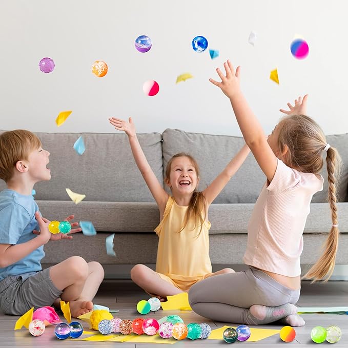 JOYIN 24 PCS Multistyle Bouncy Balls, 6 Styles 32mm Assorted Bouncy Balls Bulk with Storage Bag, Bounce Toys for Kids Party Favors Birthdays Gifts Goodie Bags Stuffers Carnival Prizes-BubblyBeeBaby