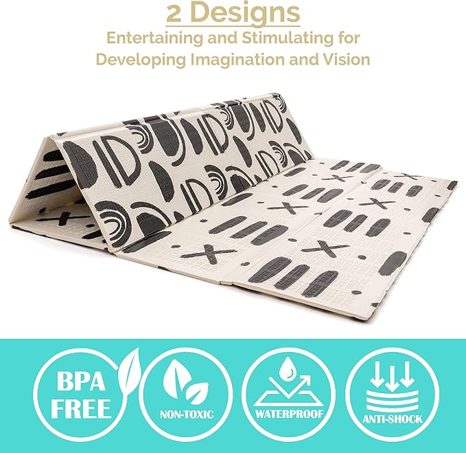 JumpOff Jo - Extra Large Waterproof Foam Padded Play Mat for Infants, Babies, Toddlers, Play Pens & Tummy Time, Foldable Activity Mat, 77 x 70 x 0.6 inches-BubblyBeeBaby