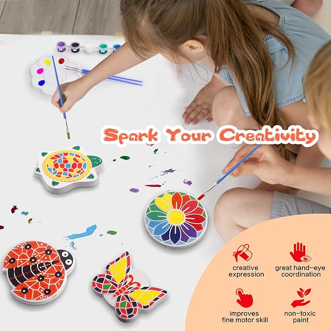 IFLOVE Paint Your Own Stepping Stones for Kids Craft Kits,Arts and Crafts for Kids Ages 4-8,5 Pack Painting Crafts for Girls Ages 8-12，Outdoor Toys Art Supplies Toddler Birthday Gift (Multicolored)-BubblyBeeBaby