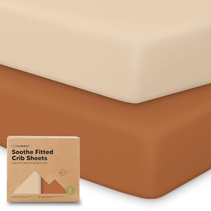 KeaBabies 2-Pack Organic Crib Sheets for Boys, Girls - 52x28 Fitted Crib Mattress Sheet Neutral, Breathable Jersey Cotton Cover for Baby Bed, Toddler Mattress, Soft & Cute Prints (Rust)-BubblyBeeBaby