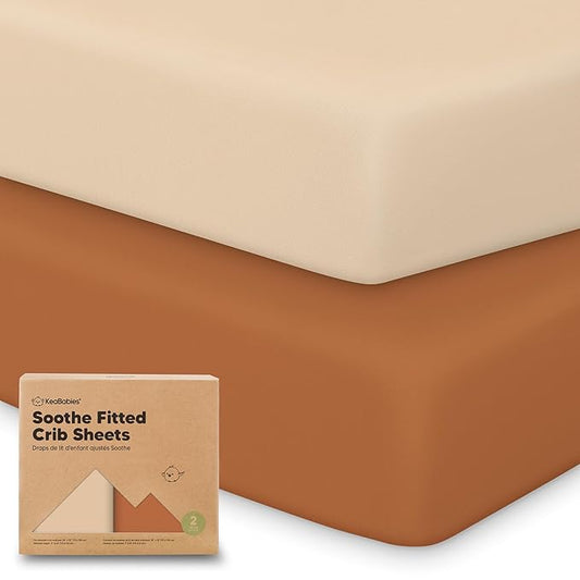 KeaBabies 2-Pack Organic Crib Sheets for Boys, Girls - 52x28 Fitted Crib Mattress Sheet Neutral, Breathable Jersey Cotton Cover for Baby Bed, Toddler Mattress, Soft & Cute Prints (Rust)-BubblyBeeBaby