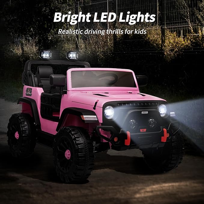 2 Seater Ride on Toy Car for Kids, 24V 4WD Ride-on Truck Kids Electric Car with Remote Control, 4x200W Motors - Light Pink-BubblyBeeBaby