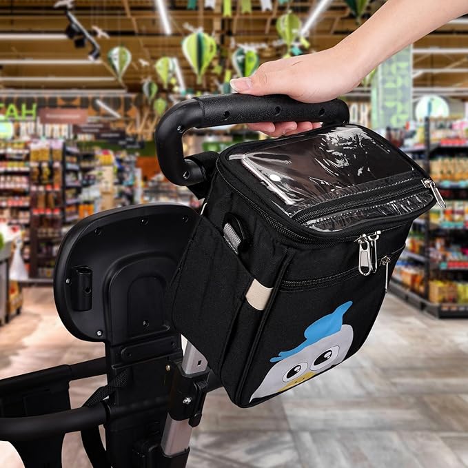 Baby Stroller Organizer Bag，Small Diaper Bag - Universal Stroller Organizer With Insulated Cup Holder,Pocket With Baby Wipes Dispenser，Adjustable Shoulder Strap(Black)-BubblyBeeBaby