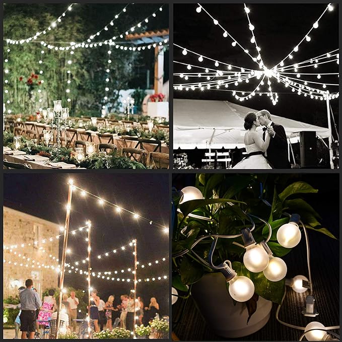 25Ft G40 LED Outdoor Christmas Frosted White String Lights with 27 G40 White Pearl Shatterproof Bulbs, Connectable Vintage Christmas Globe Patio Lights for Holiday Wedding Party Café Porch Party-White-BubblyBeeBaby