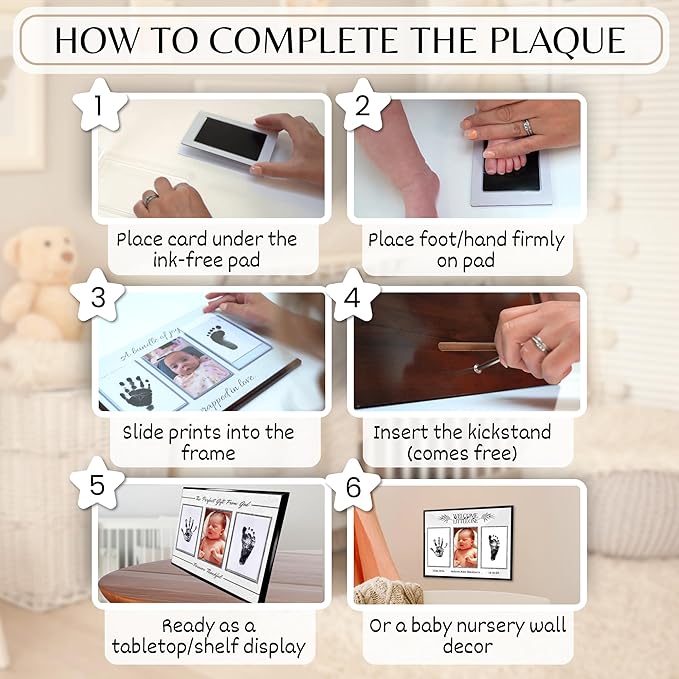 Inkless Hand and Footprint Kit, Baby Keepsake Plaque & Baby Shower Gifts - Ideal as Mom To Be Gift, Nursery Picture Frames, Clean Touch Hand and Footprint Kit (Style 2 - Design 1)-BubblyBeeBaby