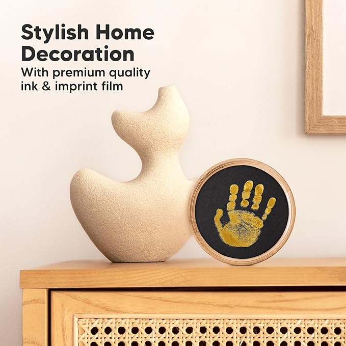 2-Pack Round Inkless Baby Hand and Footprint Kit - Mess Free Ink Pad for Newborn Keepsake, Dog Nose & Paw Print Kit, Clean Touch Ink Pad for Baby Hand & Footprints, Ideal New Mom Gifts (Gold)-BubblyBeeBaby