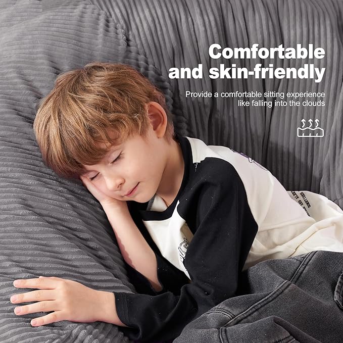 Homguava 3.5FT Bean Bag Chair: Teardrop Bean Bags with Memory Foam Filled, Compact Beanbag Chairs Soft Sofa with Corduroy Cover (Grey)-BubblyBeeBaby